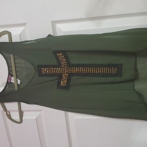 Gold spiked cross olive top